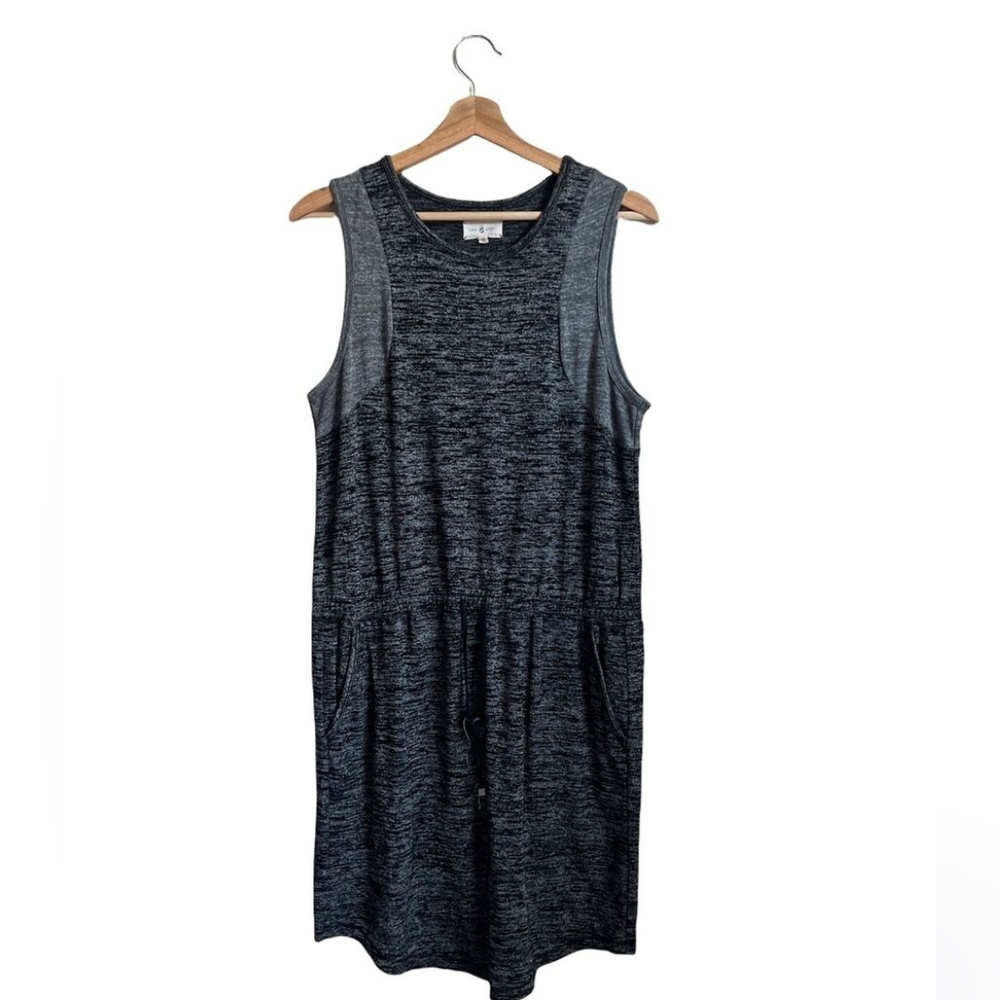 LOU & GREY Two-Tone Grey & Black Spacedye Sleeveless Dress w/Tie Waist Size L